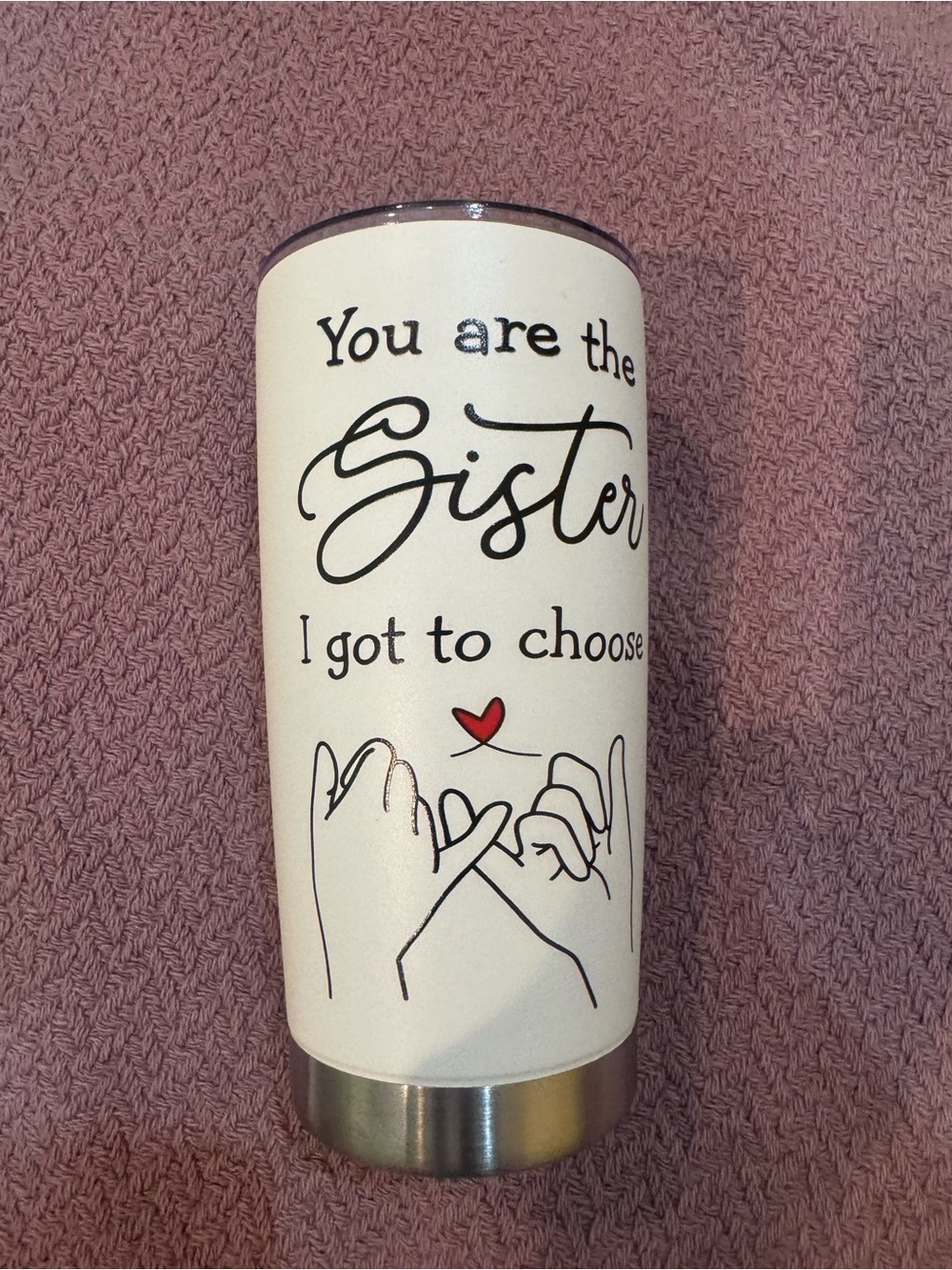 Sister Quote Stainless Tumbler in Cream with Red Accent